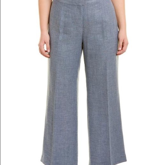 2Pc Lafayette 148 Conall Jacket and Dalton Wide Leg Pants Linen Blend Bluestone - Picture 3 of 16